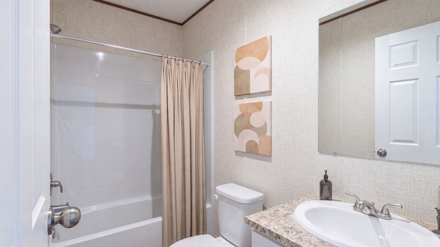 Oak floor plan home, guest bathroom
